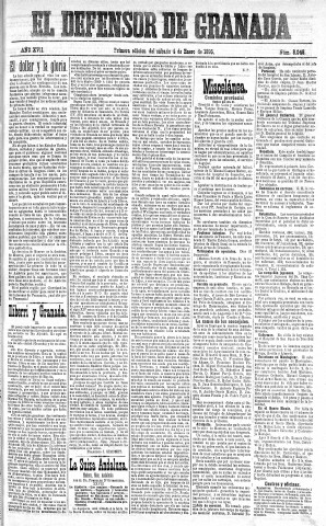 'El Defensor de Granada  : diario político independiente' - Año XVII Número 8048 1ª ed. - 1896 Enero 04