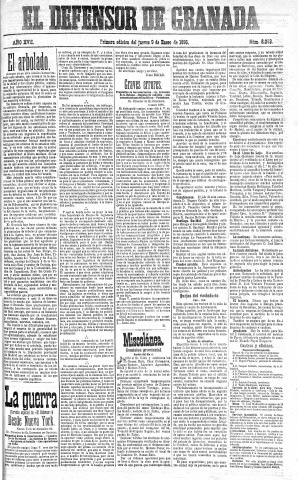 'El Defensor de Granada  : diario político independiente' - Año XVII Número 8053 1ª ed. - 1896 Enero 09