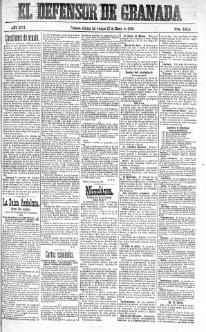 'El Defensor de Granada  : diario político independiente' - Año XVII Número 8054 1ª ed. - 1896 Enero 10