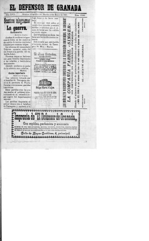 'El Defensor de Granada  : diario político independiente' - Año XVII Número 8060  - 1896 Enero 14