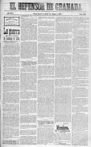 'El Defensor de Granada  : diario político independiente' - Año XVIII Número 8091 1ª ed. - 1896 Febrero 08