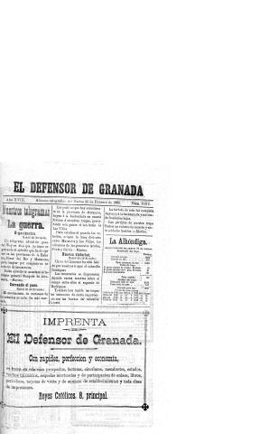 'El Defensor de Granada  : diario político independiente' - Año XVII Número 9012  - 1896 Febrero 25