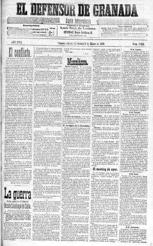 'El Defensor de Granada  : diario político independiente' - Año XVII Número 9023 1ª ed. - 1896 Marzo 06