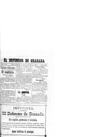 'El Defensor de Granada  : diario político independiente' - Año XVII Número 9028  - 1896 Marzo 10