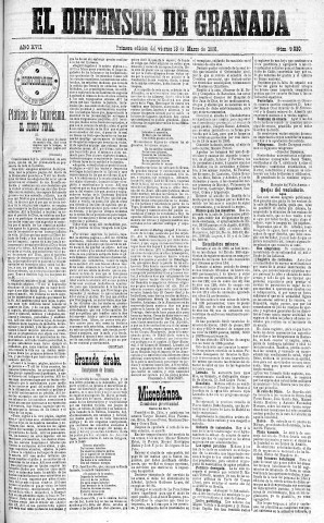 'El Defensor de Granada  : diario político independiente' - Año XVII Número 9031 1ª ed. - 1896 Marzo 13