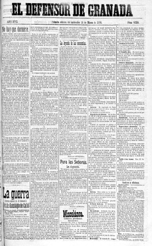 'El Defensor de Granada  : diario político independiente' - Año XVII Número 9035 1ª ed. - 1896 Marzo 18