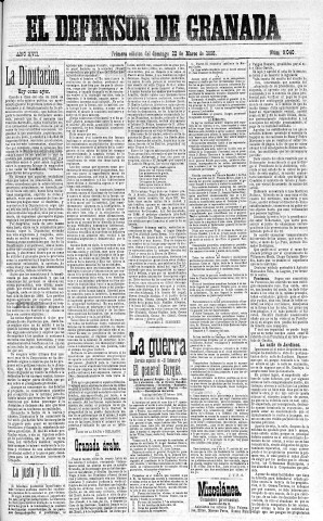 'El Defensor de Granada  : diario político independiente' - Año XVII Número 9040 1ª ed. - 1896 Marzo 22