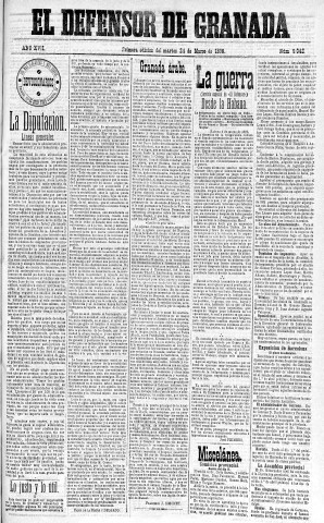 'El Defensor de Granada  : diario político independiente' - Año XVII Número 9042 1ª ed. - 1896 Marzo 24