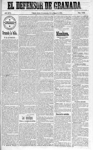 'El Defensor de Granada  : diario político independiente' - Año XVII Número 9043 1ª ed. - 1896 Marzo 25