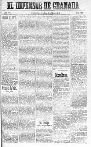 'El Defensor de Granada  : diario político independiente' - Año XVII Número 9048 1ª ed. - 1896 Marzo 28