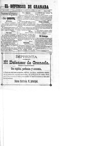 'El Defensor de Granada  : diario político independiente' - Año XVII Número 9053  - 1896 Marzo 31
