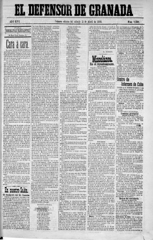 'El Defensor de Granada  : diario político independiente' - Año XVII Número 9066 1ª ed. - 1896 Abril 11