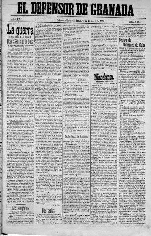 'El Defensor de Granada  : diario político independiente' - Año XVII Número 9074 1ª ed. - 1896 Abril 19