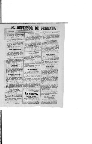 'El Defensor de Granada  : diario político independiente' - Año XVII Número 9079  - 1896 Abril 22
