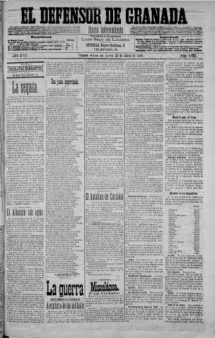'El Defensor de Granada  : diario político independiente' - Año XVII Número 9080 1ª ed. - 1896 Abril 23