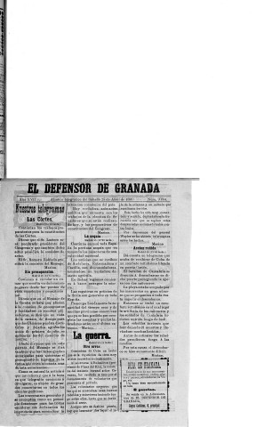 'El Defensor de Granada  : diario político independiente' - Año XVII Número 9084  - 1896 Abril 25
