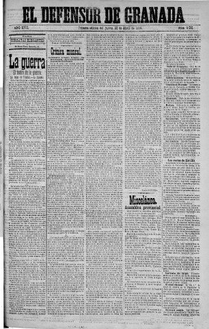 'El Defensor de Granada  : diario político independiente' - Año XVII Número 9091 1ª ed. - 1896 Abril 30