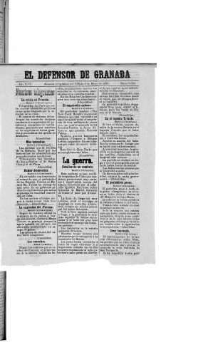 'El Defensor de Granada  : diario político independiente' - Año XVII Número 9096  - 1896 Mayo 02