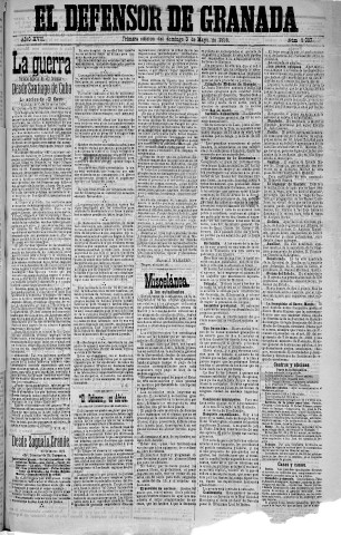 'El Defensor de Granada  : diario político independiente' - Año XVII Número 9096 1ª ed. - 1896 Mayo 03