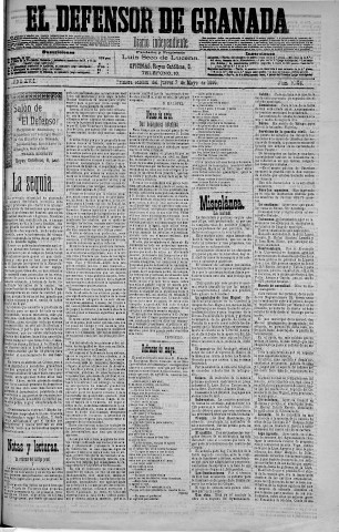 'El Defensor de Granada  : diario político independiente' - Año XVII Número 9104 1ª ed. - 1896 Mayo 07