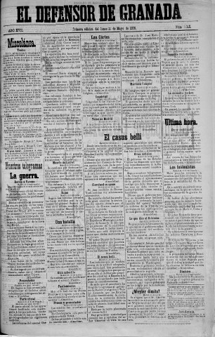 'El Defensor de Granada  : diario político independiente' - Año XVII Número 9110 1ª ed. - 1896 Mayo 11