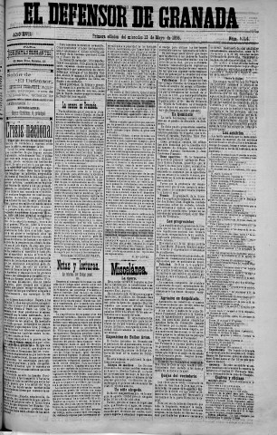 'El Defensor de Granada  : diario político independiente' - Año XVII Número 9114 1ª ed. - 1896 Mayo 13