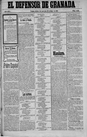 'El Defensor de Granada  : diario político independiente' - Año XVII Número 9125 1ª ed. - 1896 Mayo 20