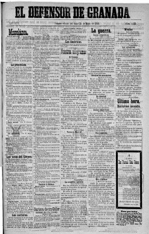 'El Defensor de Granada  : diario político independiente' - Año XVII Número 9135 1ª ed. - 1896 Mayo 25