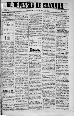 'El Defensor de Granada  : diario político independiente' - Año XVII Número 9140 1ª ed. - 1896 Mayo 29
