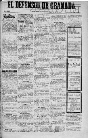 'El Defensor de Granada  : diario político independiente' - Año XVII Número 9143 1ª ed. - 1896 Junio 01