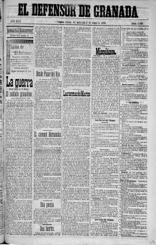 'El Defensor de Granada  : diario político independiente' - Año XVII Número 9145 1ª ed. - 1896 Junio 03