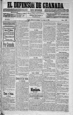 'El Defensor de Granada  : diario político independiente' - Año XVII Número 9149 1ª ed. - 1896 Junio 07