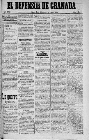 'El Defensor de Granada  : diario político independiente' - Año XVII Número 9151 1ª ed. - 1896 Junio 09
