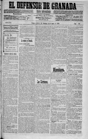 'El Defensor de Granada  : diario político independiente' - Año XVII Número 9156 1ª ed. - 1896 Junio 14