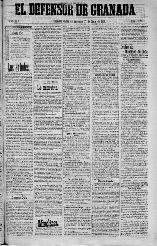 'El Defensor de Granada  : diario político independiente' - Año XVII Número 9159 1ª ed. - 1896 Junio 17