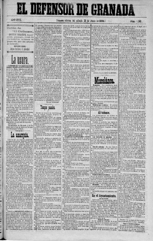 'El Defensor de Granada  : diario político independiente' - Año XVII Número 9163 1ª ed. - 1896 Junio 20