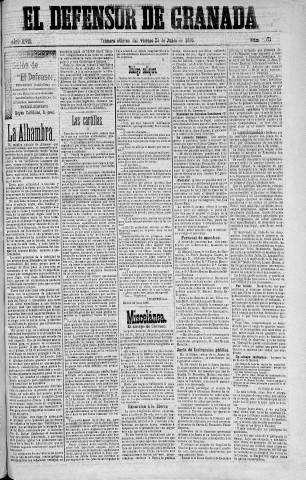 'El Defensor de Granada  : diario político independiente' - Año XVII Número 9171 1ª ed. - 1896 Junio 26