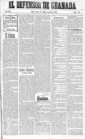 'El Defensor de Granada  : diario político independiente' - Año XVII Número 9179 1ª ed. - 1896 Julio 04