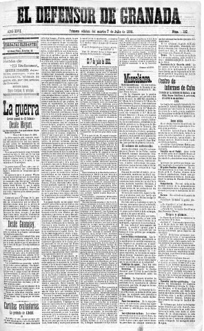 'El Defensor de Granada  : diario político independiente' - Año XVII Número 9182 1ª ed. - 1896 Julio 07
