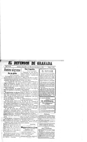'El Defensor de Granada  : diario político independiente' - Año XVII Número 9184  - 1896 Julio 07