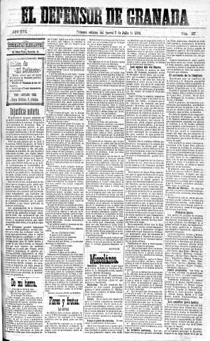 'El Defensor de Granada  : diario político independiente' - Año XVII Número 9187 1ª ed. - 1896 Julio 09