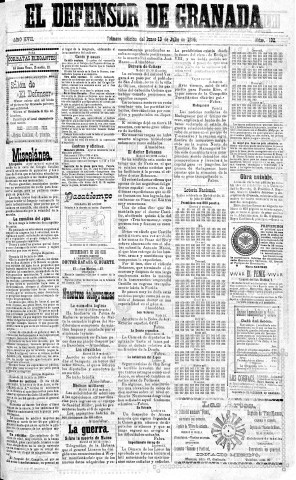 'El Defensor de Granada  : diario político independiente' - Año XVII Número 9192 1ª ed. - 1896 Julio 13