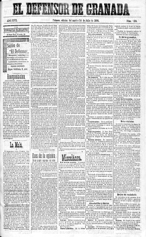 'El Defensor de Granada  : diario político independiente' - Año XVII Número 9194 1ª ed. - 1896 Julio 14