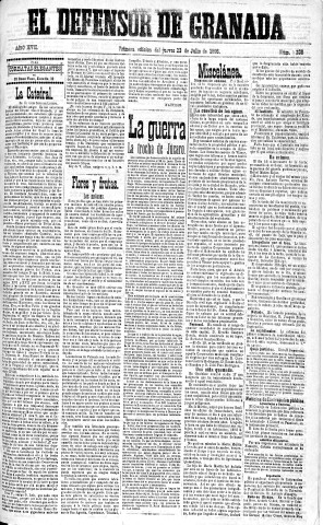 'El Defensor de Granada  : diario político independiente' - Año XVII Número 9208 1ª ed. - 1896 Julio 23