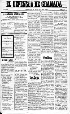 'El Defensor de Granada  : diario político independiente' - Año XVII Número 9211 1ª ed. - 1896 Julio 26