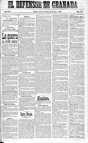 'El Defensor de Granada  : diario político independiente' - Año XVII Número 9213 1ª ed. - 1896 Julio 28