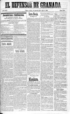 'El Defensor de Granada  : diario político independiente' - Año XVII Número 9214 1ª ed. - 1896 Julio 29