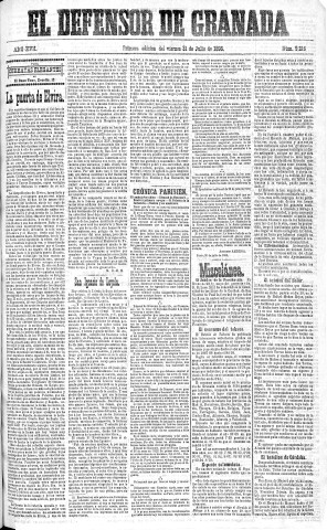 'El Defensor de Granada  : diario político independiente' - Año XVII Número 9216 1ª ed. - 1896 Julio 31