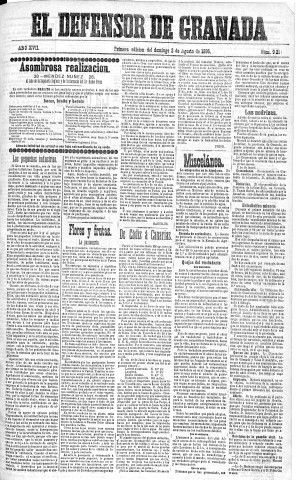 'El Defensor de Granada  : diario político independiente' - Año XVII Número 9219 1ª ed. - 1896 Agosto 02