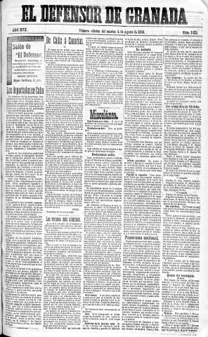 'El Defensor de Granada  : diario político independiente' - Año XVII Número 9221 1ª ed. - 1896 Agosto 04